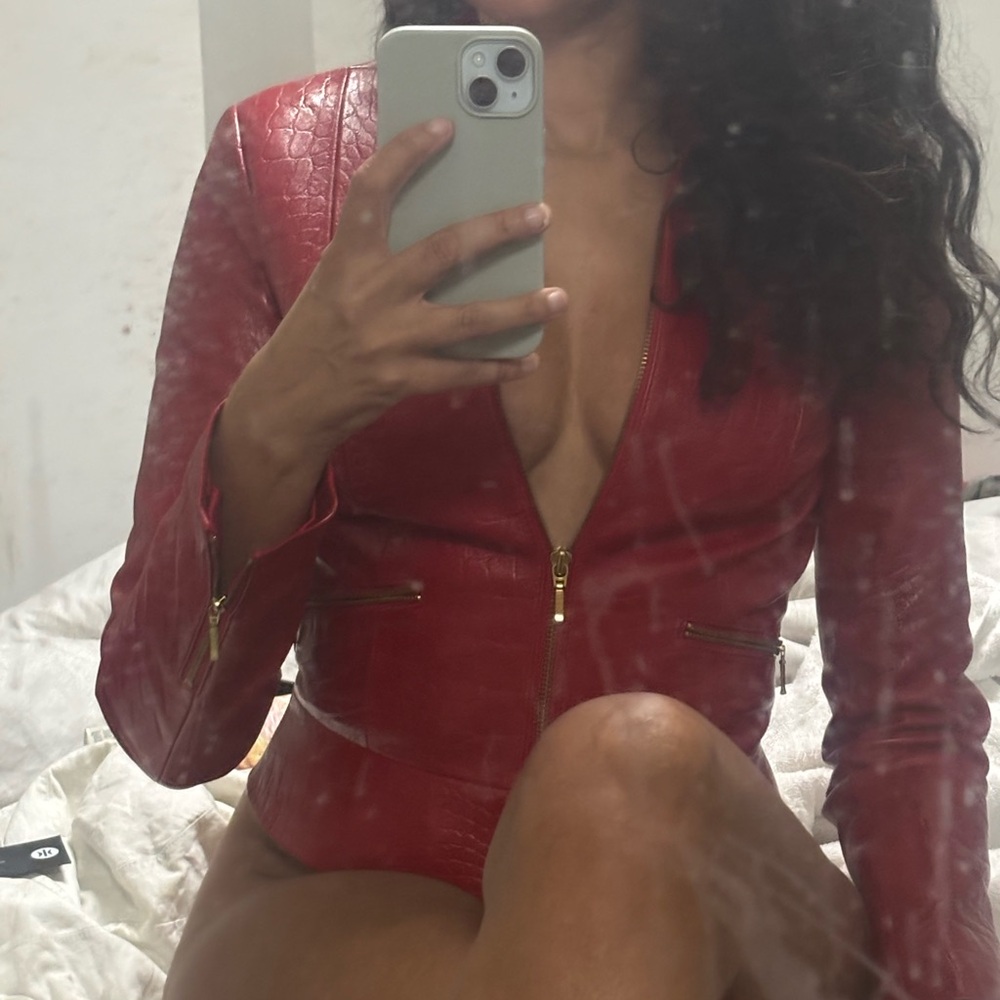 Cache Red leather Zip-Front Leather Jacket - image 1